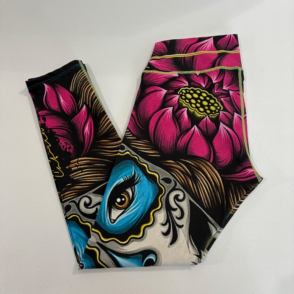 Fiber Leggings Womens One Size Sugar Skull Lotus Floral Workout Yoga Pants